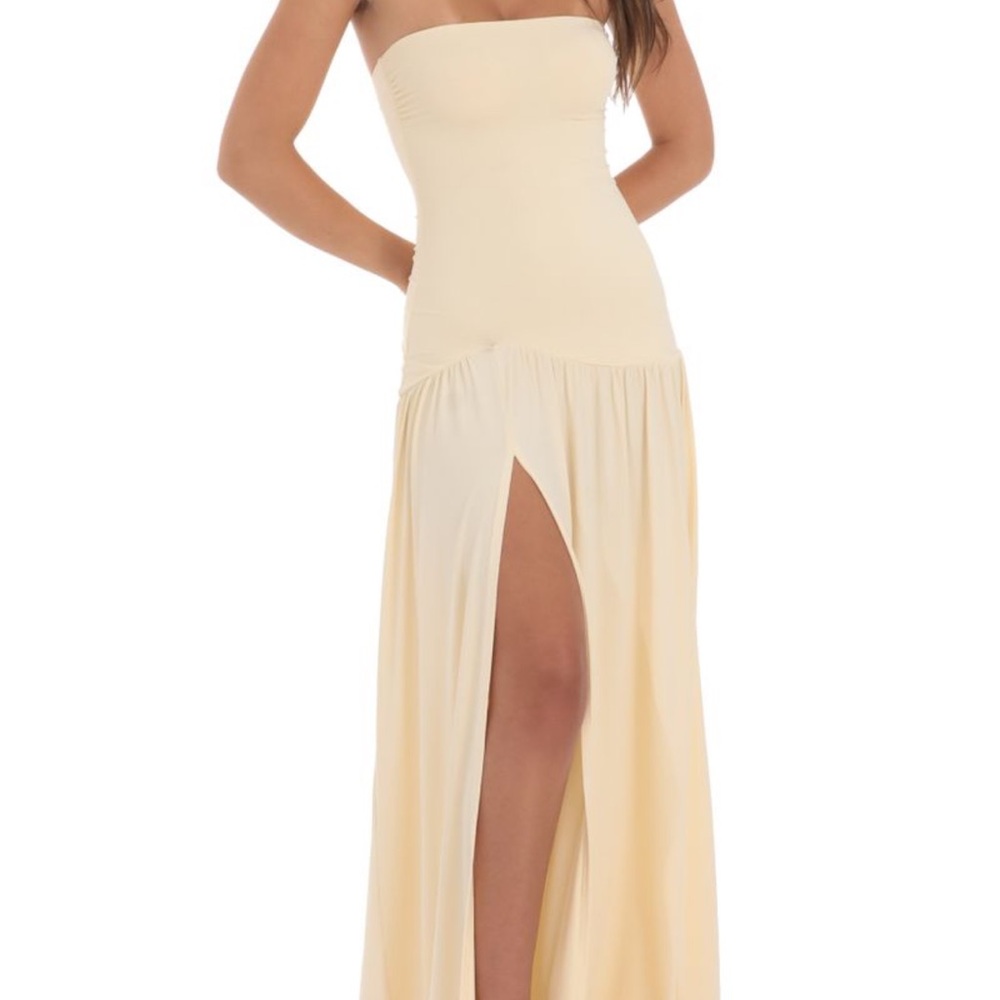 Pale yellow drop waist maxi dress